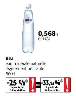 Promotions Bru eau minérale naturelle légèrement pétillante - Bru - Valide de 06/06/2018 à 19/06/2018 chez Colruyt