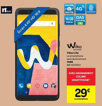 Promotions Wiko smartphone view lite - Wiko - Valide de 06/06/2018 à 18/06/2018 chez Carrefour