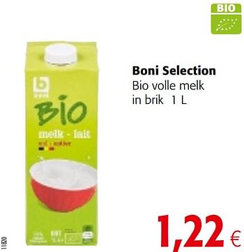 Promoties Boni selection bio volle melk in brik - Boni - Geldig van 06/06/2018 tot 19/06/2018 bij Colruyt