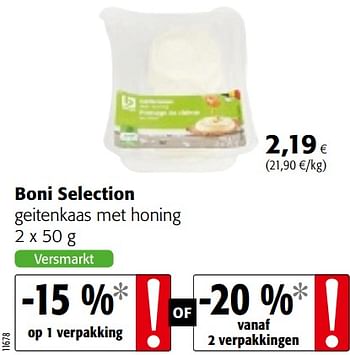 Promoties Boni selection geitenkaas met honing - Boni - Geldig van 06/06/2018 tot 19/06/2018 bij Colruyt