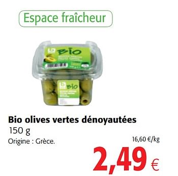 Promoties Bio olives vertes dénoyautées - Boni - Geldig van 06/06/2018 tot 19/06/2018 bij Colruyt