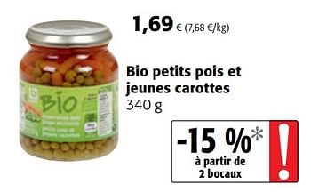 Promoties Bio petits pois et jeunes carottes - Boni - Geldig van 06/06/2018 tot 19/06/2018 bij Colruyt