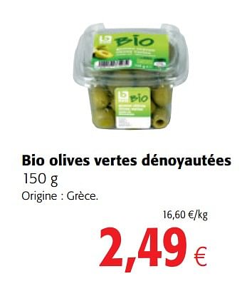 Promoties Bio olives vertes dénoyautées - Boni - Geldig van 06/06/2018 tot 19/06/2018 bij Colruyt