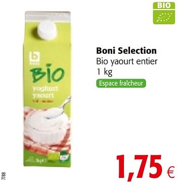 Promotions Boni selection bio yaourt entier - Boni - Valide de 06/06/2018 à 19/06/2018 chez Colruyt