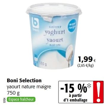 Promoties Boni selection yaourt nature maigre - Boni - Geldig van 06/06/2018 tot 19/06/2018 bij Colruyt