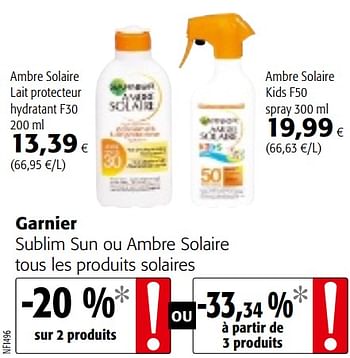 Promotions Garnier sublim sun ou ambre solaire tous les produits solaires - Garnier - Valide de 06/06/2018 à 19/06/2018 chez Colruyt