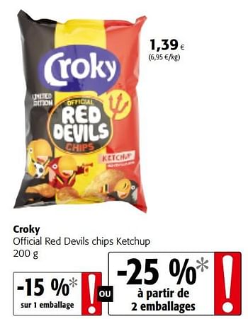 Promotions Croky official red devils chips ketchup - Croky - Valide de 06/06/2018 à 19/06/2018 chez Colruyt