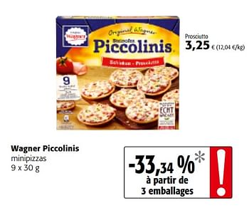 Promotions Wagner piccolinis minipizzas - Original Wagner - Valide de 06/06/2018 à 19/06/2018 chez Colruyt