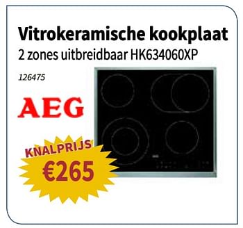 Promoties Aeg vitrokeramische kookplaat 2 zones uitbreidbaar hk634060xp - AEG - Geldig van 07/06/2018 tot 20/06/2018 bij Cevo Market