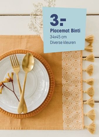 Promoties Placemat binti - Binti Home - Geldig van 11/06/2018 tot 24/06/2018 bij Kwantum