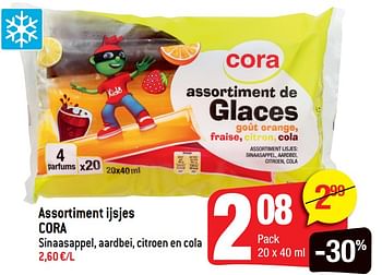 Promotions Assortiment ijsjes cora sinaasappel, aardbei, citroen en cola - Produit Maison - Smatch - Valide de 13/06/2018 à 19/06/2018 chez Smatch