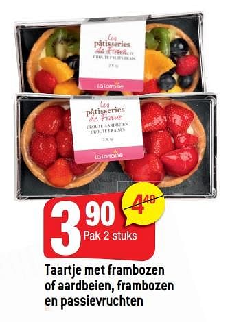 Promoties Taartje met frambozen of aardbeien, frambozen en passievruchten - Huismerk - Smatch - Geldig van 13/06/2018 tot 19/06/2018 bij Smatch