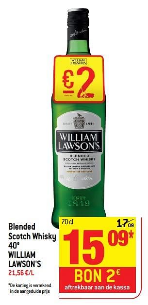 Promoties Blended scotch whisky 40° william lawson`s - William Lawson's - Geldig van 13/06/2018 tot 19/06/2018 bij Match