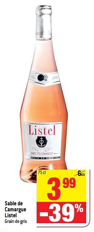 Promoties Sable de camargue listel grain de gris - Rosé wijnen - Geldig van 13/06/2018 tot 19/06/2018 bij Match