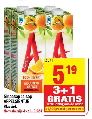 Promotions Sinaasappelsap appelsientje klassiek - Appelsientje - Valide de 13/06/2018 à 19/06/2018 chez Match