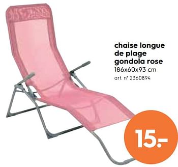 Promoties Chaise longue de plage gondola rose - Huismerk - Blokker - Geldig van 06/06/2018 tot 12/06/2018 bij Blokker