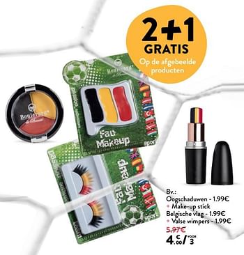 Promoties Oogschaduwen + make-up stick belgische vlag + valse wimpers - Huismerk - DI - Geldig van 06/06/2018 tot 19/06/2018 bij DI