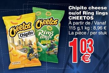 Promoties Chipito cheese ou-of ring lings cheetos - Cheetos  - Geldig van 12/06/2018 tot 18/06/2018 bij Cora