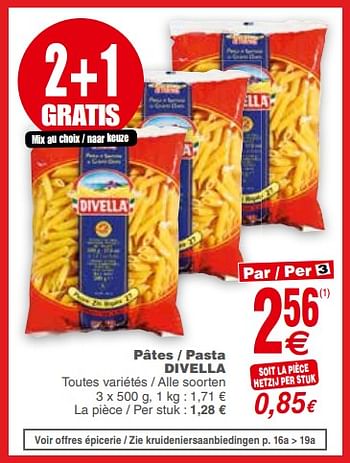 Promoties Pâtes - pasta divella - Divella - Geldig van 12/06/2018 tot 18/06/2018 bij Cora