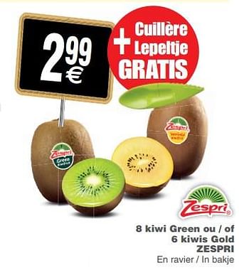 Promoties 8 kiwi green ou - of 6 kiwis gold zespri - Zespri - Geldig van 12/06/2018 tot 18/06/2018 bij Cora
