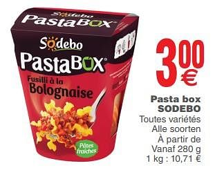 Promoties Pasta box sodebo - Sodebo - Geldig van 12/06/2018 tot 18/06/2018 bij Cora