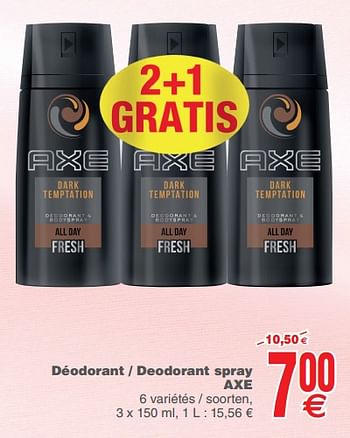 Promotions Déodorant - deodorant spray axe - Axe - Valide de 12/06/2018 à 18/06/2018 chez Cora