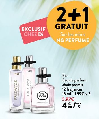Promoties Eau de parfum choix parmis 12 fragances - NG Perfumes - Geldig van 06/06/2018 tot 19/06/2018 bij DI