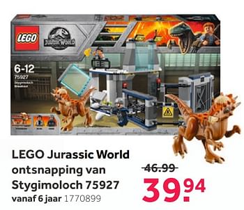 Promotions Lego jurassic world ontsnapping van stygimoloch 75927 - Lego - Valide de 04/06/2018 à 24/06/2018 chez Intertoys