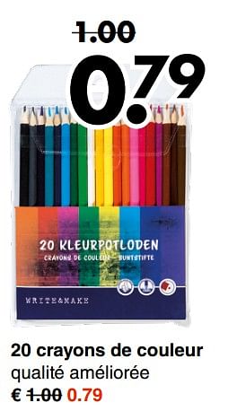 Promotions 20 crayons de couleur qualité améliorée - Produit maison - Wibra - Valide de 11/06/2018 à 23/06/2018 chez Wibra