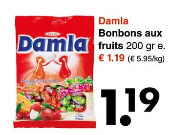 Promotions Damla bonbons aux fruits - Produit maison - Wibra - Valide de 11/06/2018 à 23/06/2018 chez Wibra