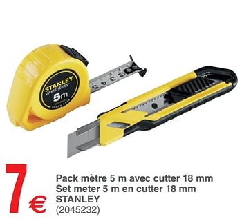 Promoties Pack mètre 5 m avec cutter set meter 5 m en cutter stanley - Stanley - Geldig van 12/06/2018 tot 25/06/2018 bij Cora