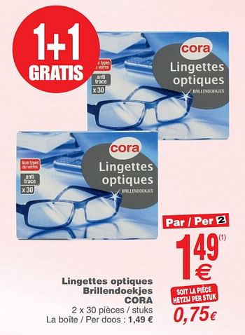 Promotions Lingettes optiques brillendoekjes cora - Produit maison - Cora - Valide de 12/06/2018 à 18/06/2018 chez Cora