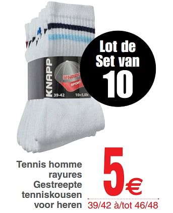 Promoties Tennis homme rayures gestreepte tenniskousen voor heren - KNAPP - Geldig van 12/06/2018 tot 25/06/2018 bij Cora