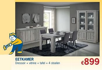 Promoties Eetkamer dressoir + vitrine + tafel + 4 stoelen - Huismerk - De Prijzenklopper - Geldig van 01/06/2018 tot 30/06/2018 bij De Prijzenklopper