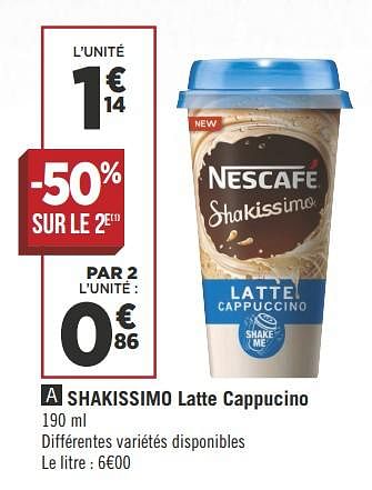 Promotions Shakissimo latte cappucino - Nescafe - Valide de 12/06/2018 à 24/06/2018 chez Géant Casino