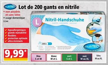 Promotions Multitec lot de 200 gants en nitrile - MultiTec - Valide de 13/06/2018 à 19/06/2018 chez Norma