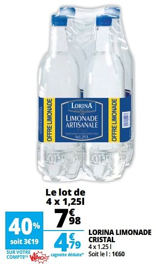 Promoties Lorina limonade cristal - LORINA - Geldig van 13/06/2018 tot 19/06/2018 bij Auchan
