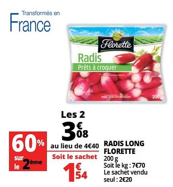 Promotions Radis long florette - Florette - Valide de 13/06/2018 à 19/06/2018 chez Auchan Ronq