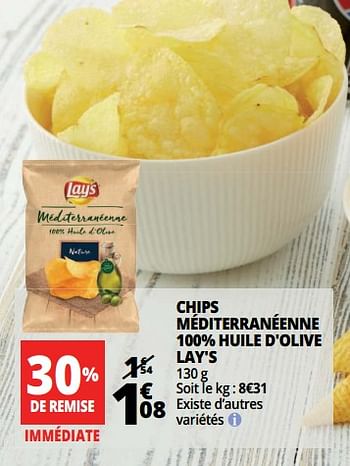 Promoties Chips méditerranéenne 100% huile d`olive lay`s - Lay's - Geldig van 13/06/2018 tot 19/06/2018 bij Auchan