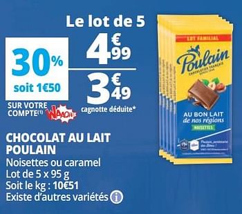 Promoties Chocolat au lait poulain - Poulain - Geldig van 13/06/2018 tot 19/06/2018 bij Auchan
