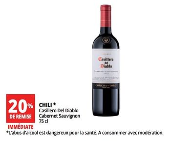 Promotions Chili casillero del diablo cabernet sauvignon - Vins rouges - Valide de 13/06/2018 à 26/06/2018 chez Auchan Ronq