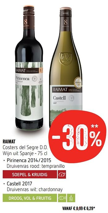Promoties Raimat costers del segre d.o. wijn uit spanje - Rode wijnen - Geldig van 14/06/2018 tot 20/06/2018 bij Delhaize