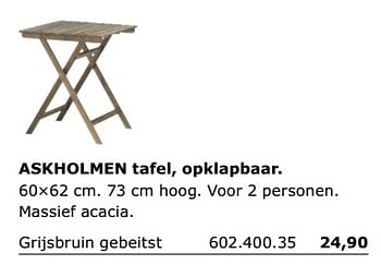 Promoties Askholmen tafel, opklapbaar - Huismerk - Ikea - Geldig van 01/06/2018 tot 30/09/2018 bij Ikea
