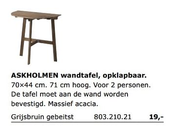 Promoties Askholmen wandtafel, opklapbaar - Huismerk - Ikea - Geldig van 01/06/2018 tot 30/09/2018 bij Ikea