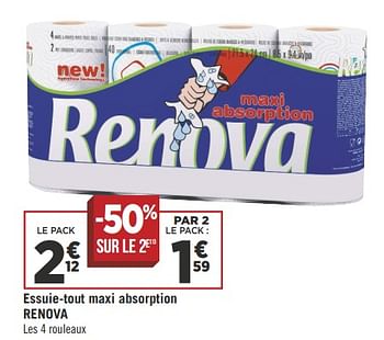Promotions Essuie-tout maxi absorption renova - Renova - Valide de 12/06/2018 à 24/06/2018 chez Géant Casino