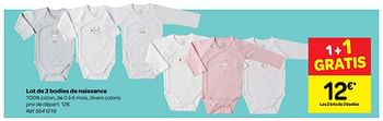 Promotions Lot de 3 bodies de naissance - Tex Baby - Valide de 13/06/2018 à 02/07/2018 chez Carrefour