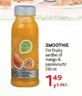 Promoties Smoothie i`m fruity aardbei of mango + passievrucht - I'm fruity - Geldig van 20/06/2018 tot 03/07/2018 bij Alvo