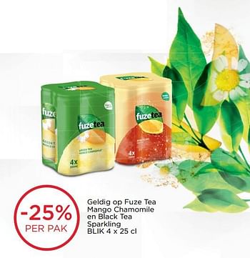 Promotions - 25% per pak geldig op fuze tea mango chamomile en black tea sparkling blik - FuzeTea - Valide de 20/06/2018 à 03/07/2018 chez Alvo
