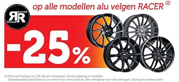 Promoties - 25% op alle modellen alu velgen racer - Racer - Geldig van 18/06/2018 tot 17/07/2018 bij Auto 5
