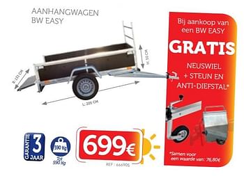 Promotions Aanhangwagen bw easy - BW Trailers - Valide de 18/06/2018 à 17/07/2018 chez Auto 5